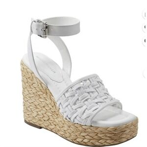 Marc Fisher‎ Womens White Woven Raffia Platform Wedge Sandals Size 11M NEW
